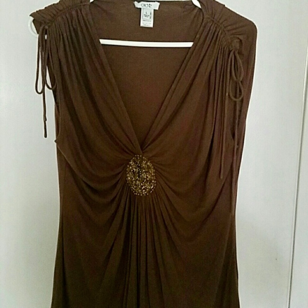 Cache Chocolate Brown Top with Beaded embelishment
